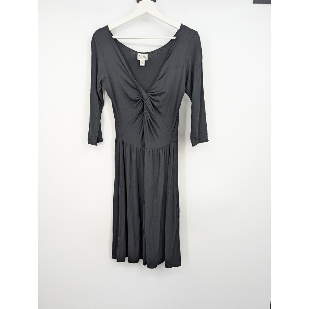 Anthropologie Lolly Knot Ruched Dress Black Women's Medium